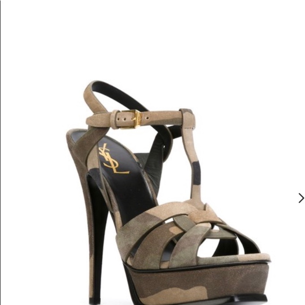 YSL Tribute Camouflage Suede Sandals